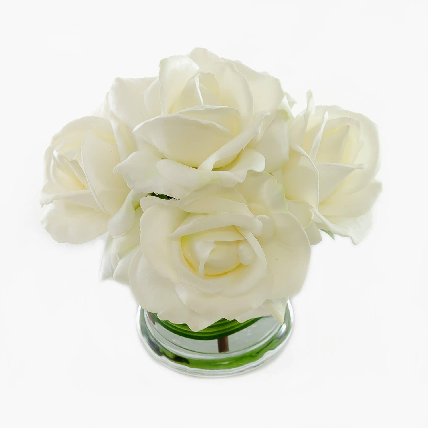 White Real Touch Rose Arrangement Cylinder Foliage - Flovery