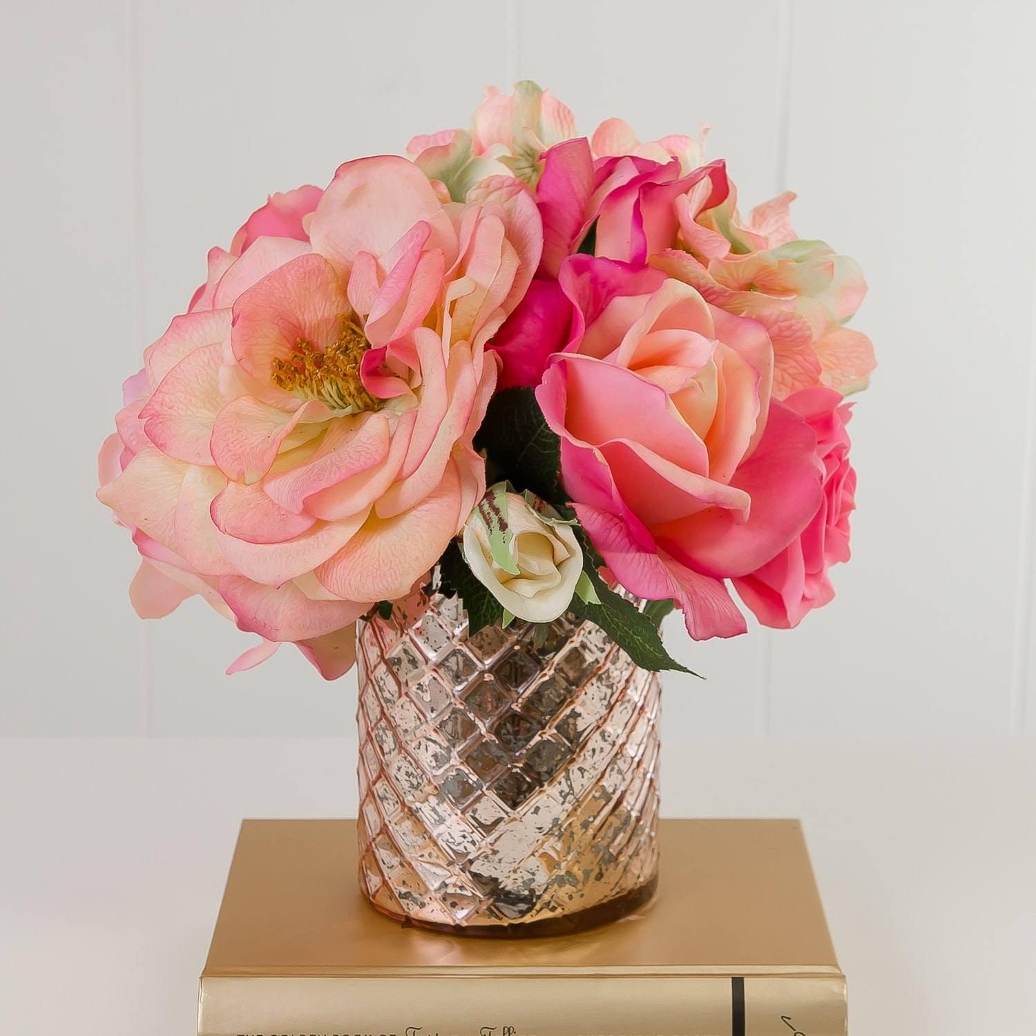 Real Touch Pink Orlane Rose Arrangement Metal - Flovery