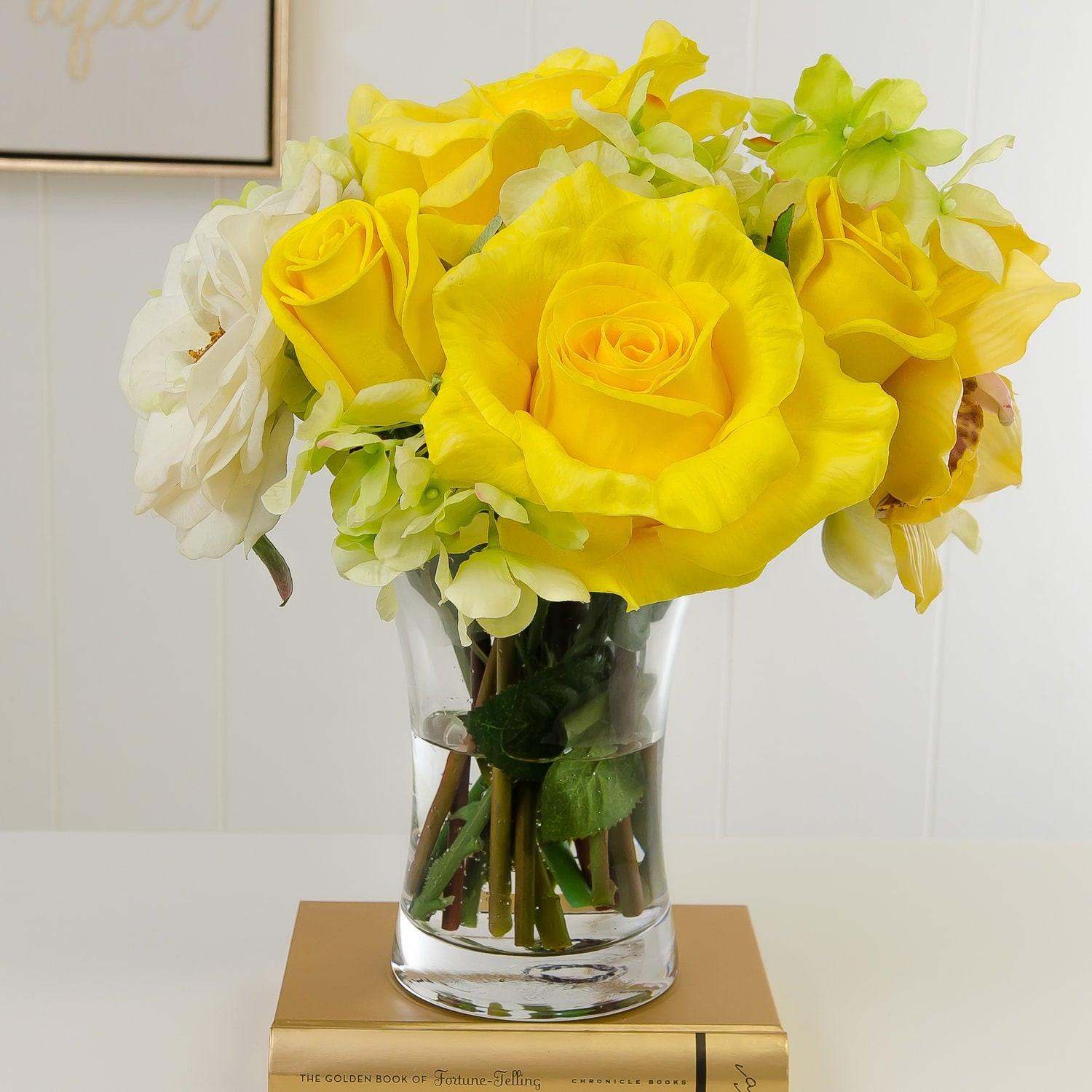 Large Real Touch Yellow Rose Arrangement Peony Hydrangea - Flovery