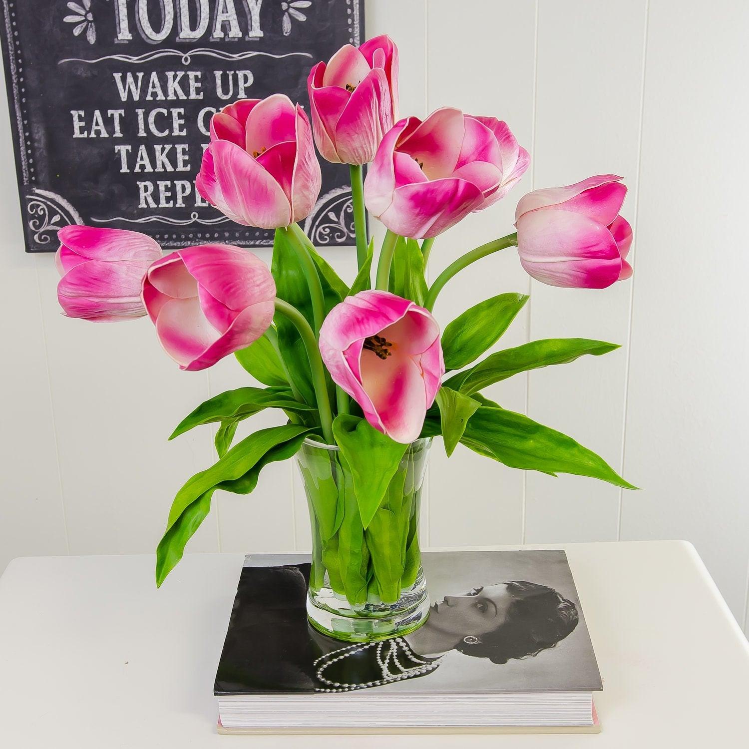 Large Real Touch Pink Tulip Arrangement Tall - Flovery