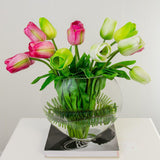 Large Real Touch Tulips Arrangement Pink Green Half Moon - Flovery