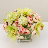 Silk Green Orchids Lilies Pink Primeroses Arrangement - Flovery