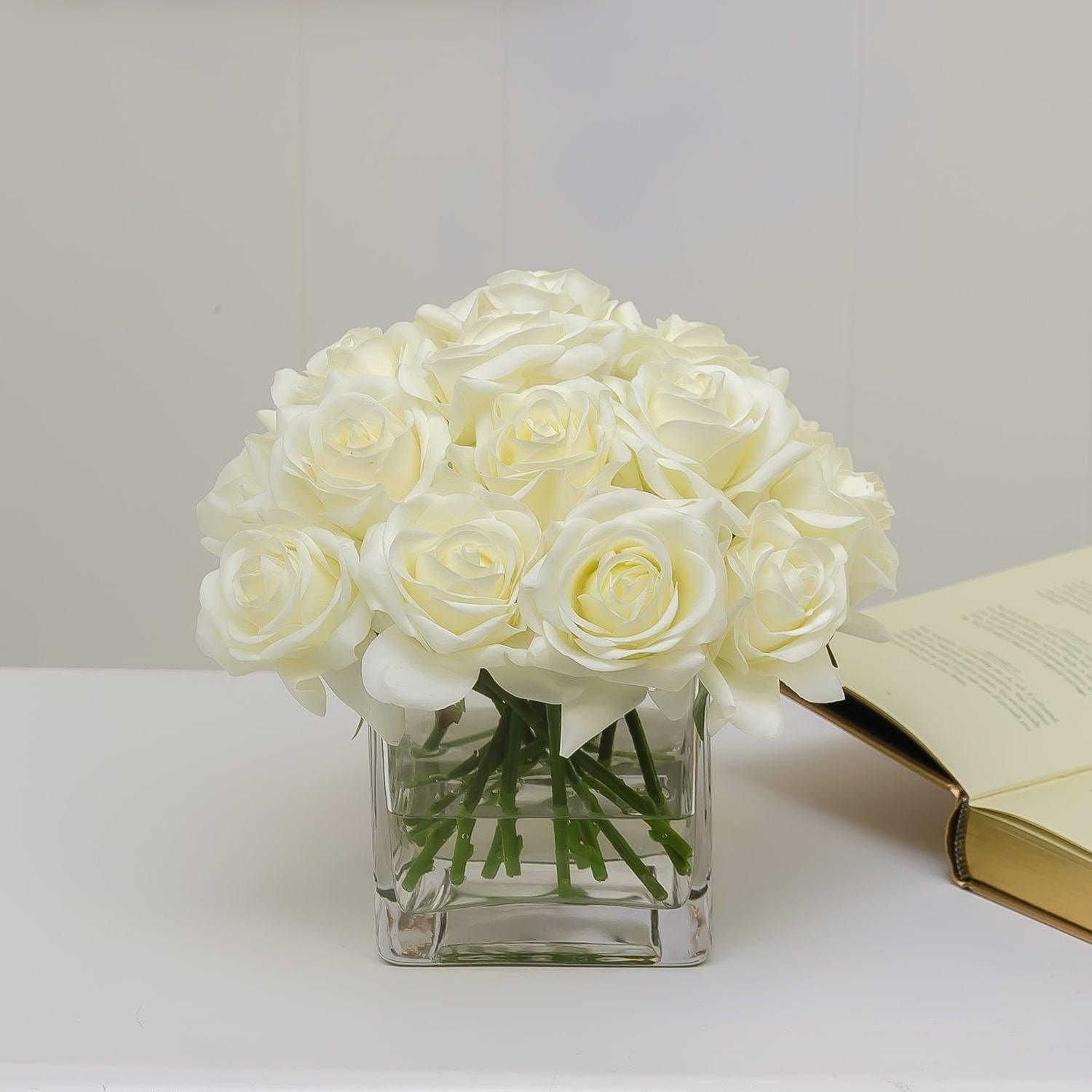 20 Real Touch White Roses Arrangement Square - Flovery