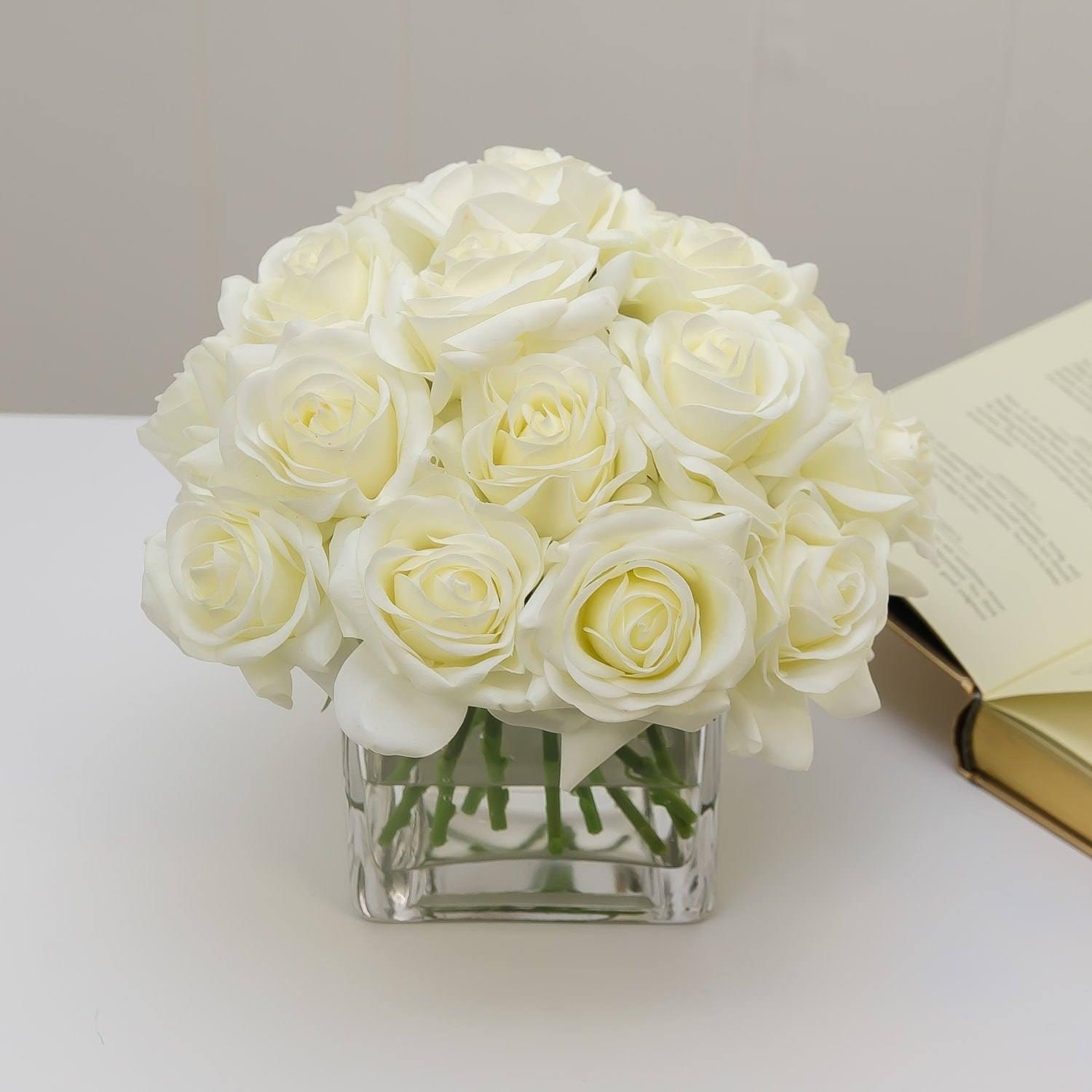 20 Real Touch White Roses Arrangement Square - Flovery