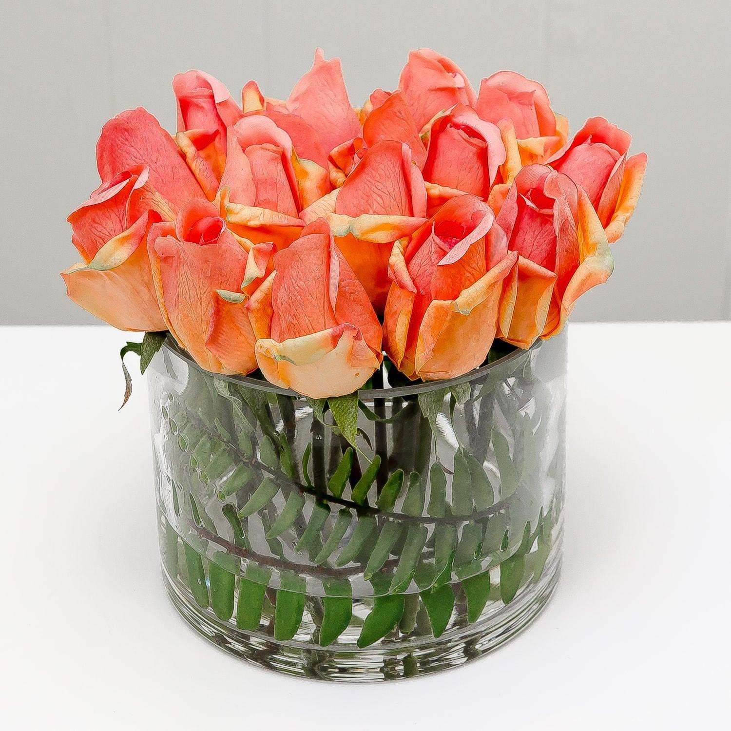 Real Touch Orange Tipped Pink Rose Arrangement - Flovery