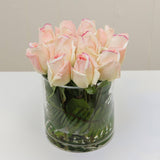 Real Touch Cream Tipped Pink Bud Rose Arrangement - Flovery