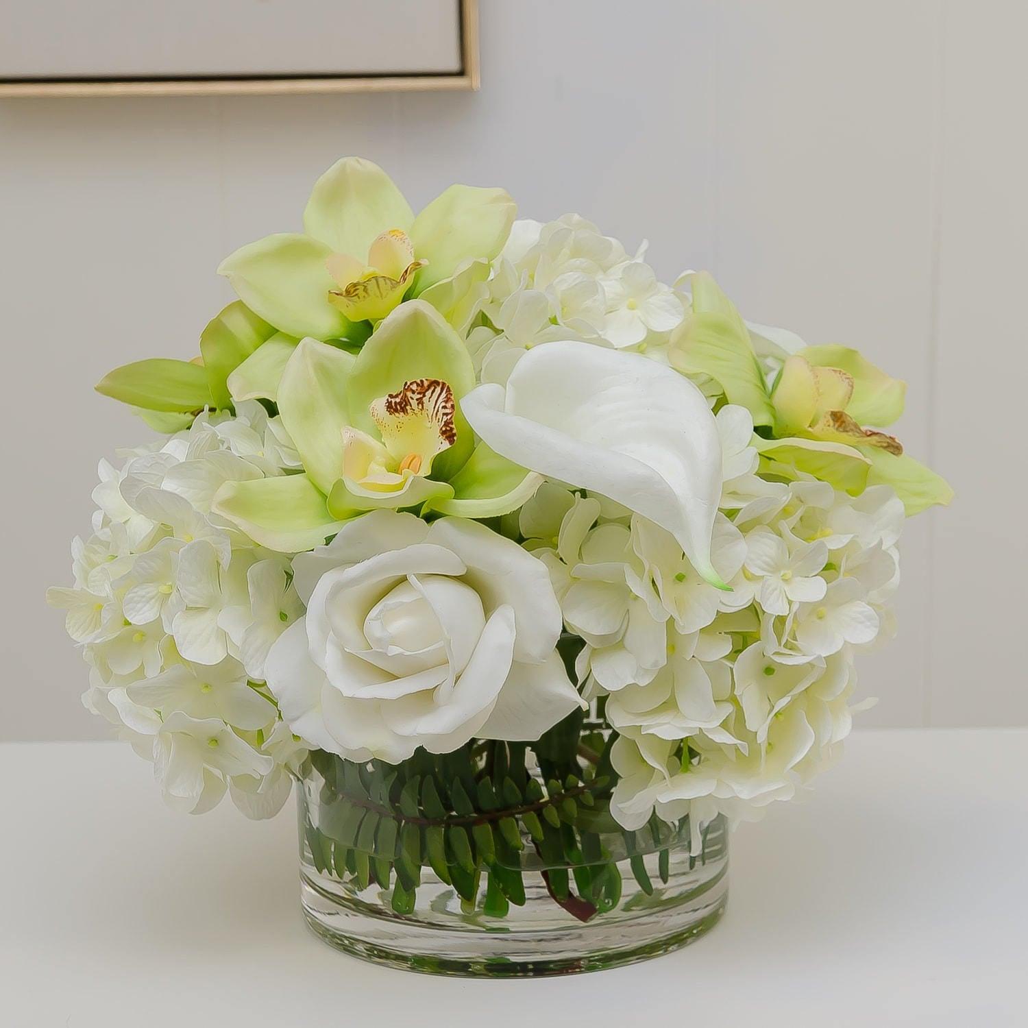 Large Real Touch White Hydrangeas Roses Orchid Arrangement Secondary image