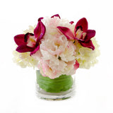 Red Orchid White Hydrangeas Pink Peonies Silk Arrangement