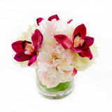 Red Orchid White Hydrangeas Pink Peonies Silk Arrangement - Flovery