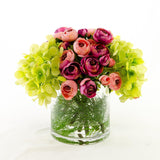 Real Touch Green Hydrangeas Pink Primeroses Arrangement - Flovery