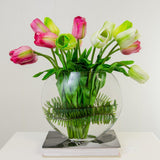 Large Real Touch Tulips Arrangement Pink Green Half Moon - Flovery
