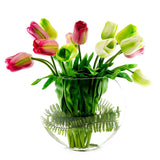 Large Real Touch Tulips Arrangement Pink Green Half Moon - Flovery