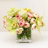 Silk Green Orchids Lilies Pink Primeroses Arrangement - Flovery