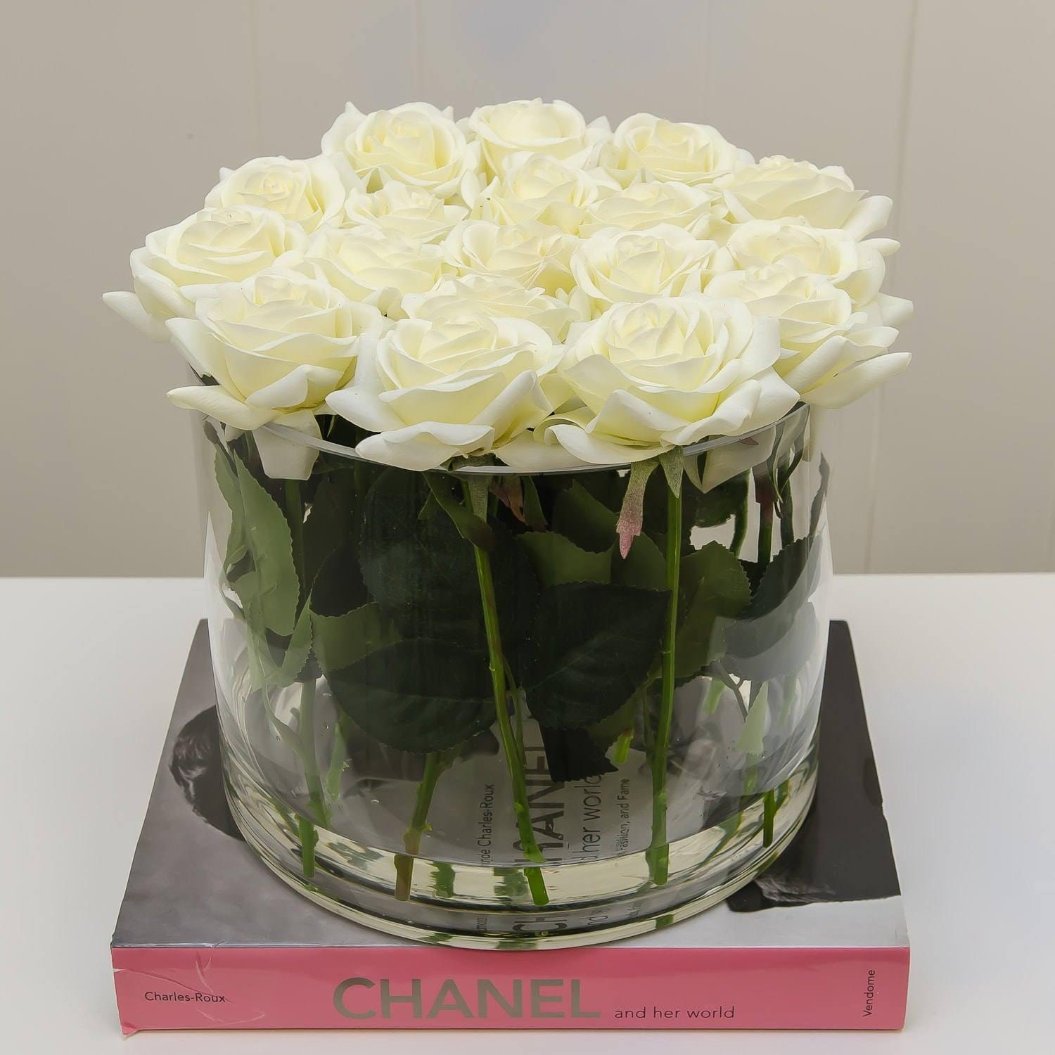 Large White Real Touch Rose Arrangement Cylinder Secondary image
