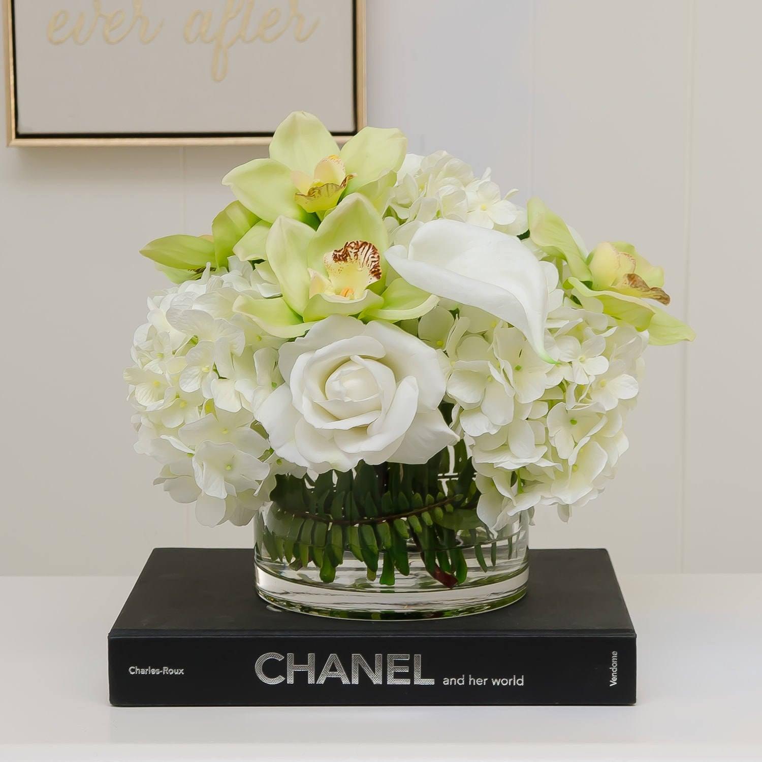 Large Real Touch White Hydrangeas Roses Orchid Arrangement - Flovery Main image