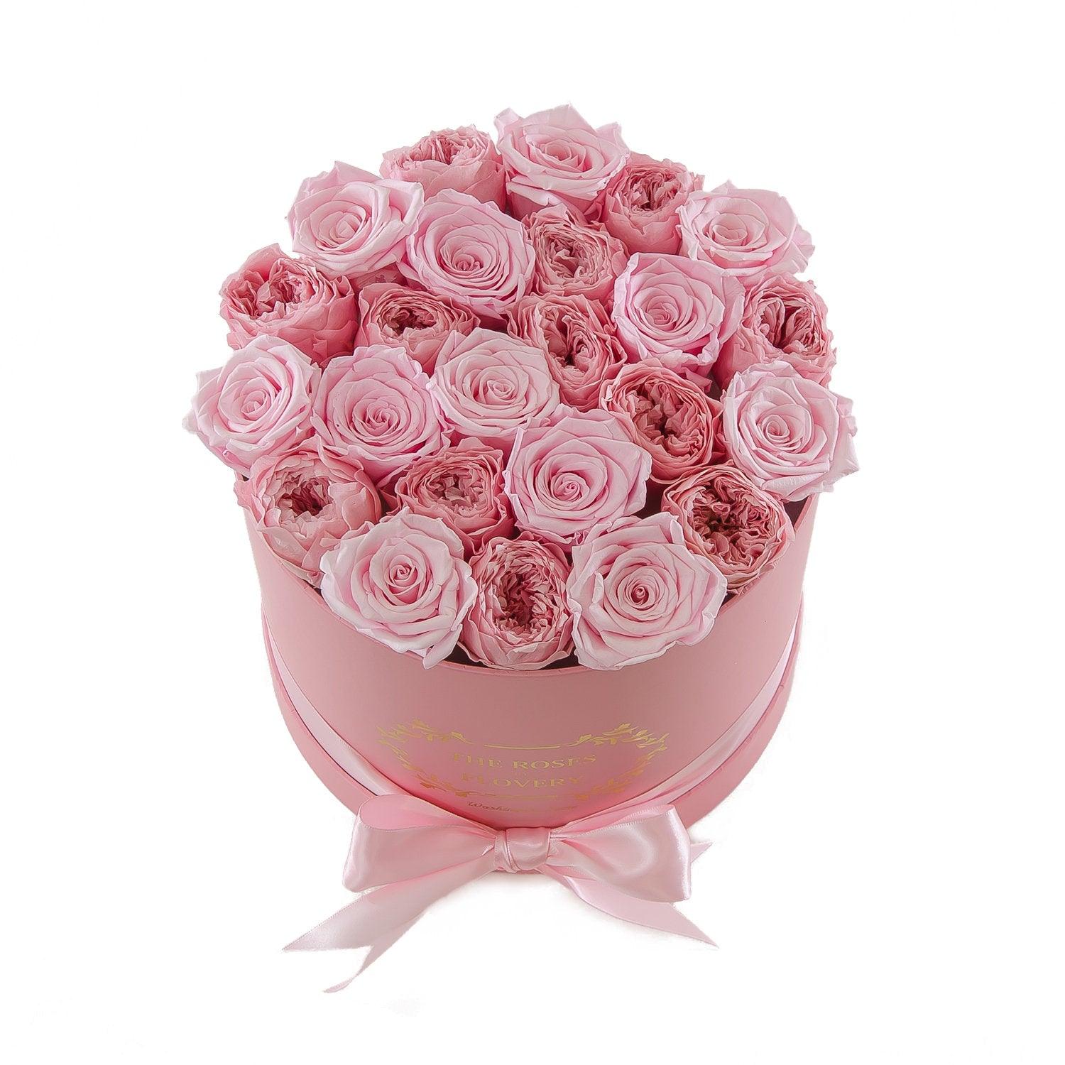 Medium Round Pink Box Pink Rose - Flovery Main image