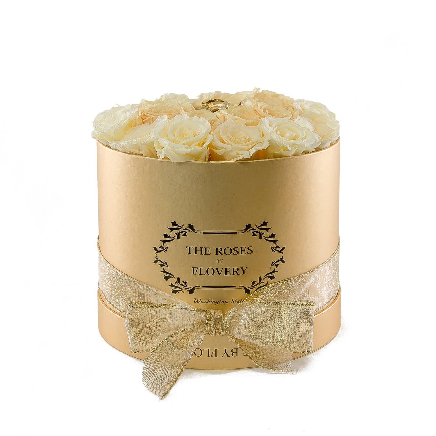Medium Round Gold Box White Gold Roses Secondary image
