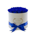 Medium Round White Box Blue Roses - Flovery