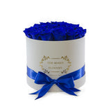 Medium Round White Box Blue Roses - Flovery