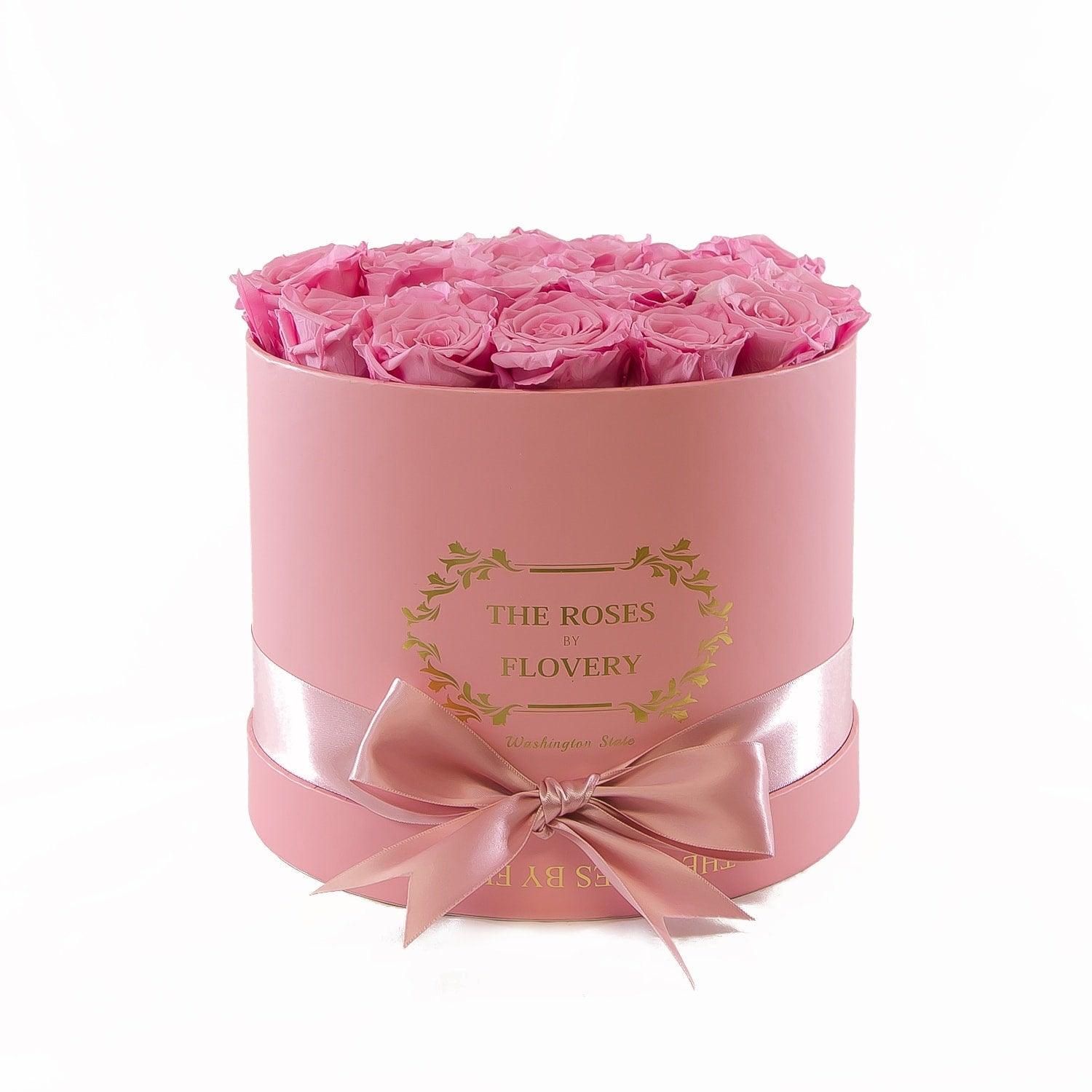 Medium Round Pink Box Pink Roses - Flovery