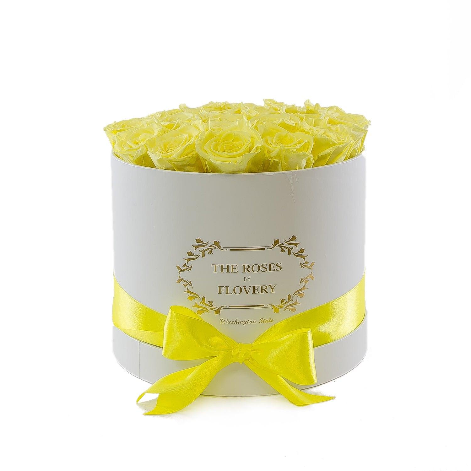 Medium Round White Box Yellow Roses - Flovery
