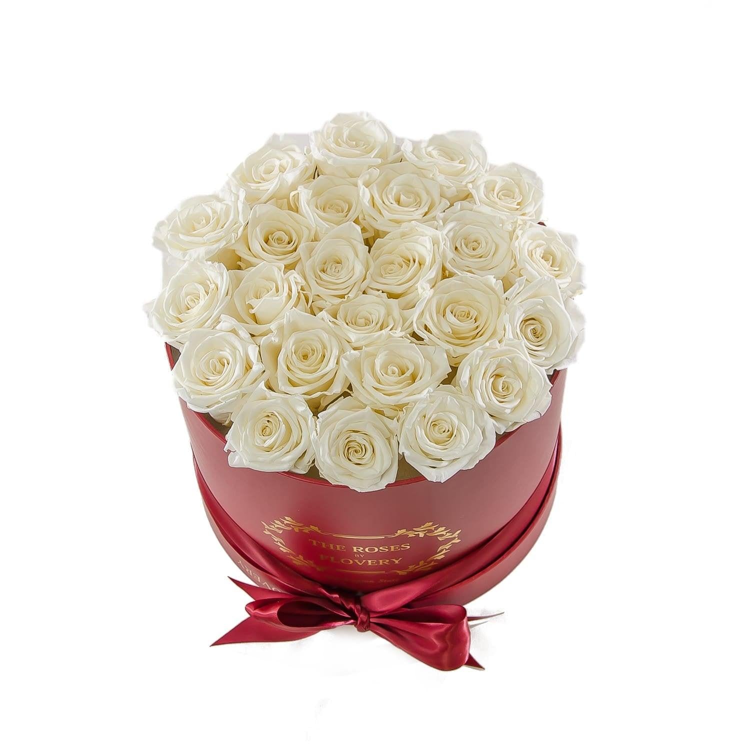 Medium Round Red Box White Roses Secondary image