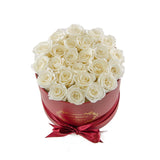Medium Round Red Box White Roses - Flovery