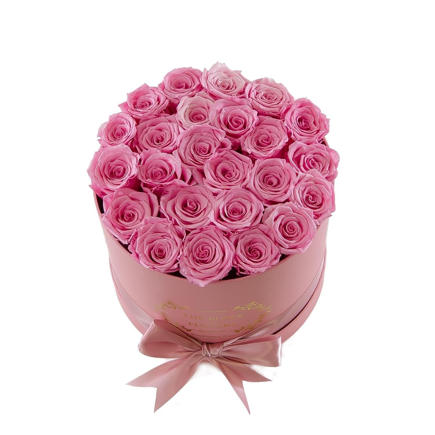 Medium Round Pink Box Pink Roses - Flovery Main image
