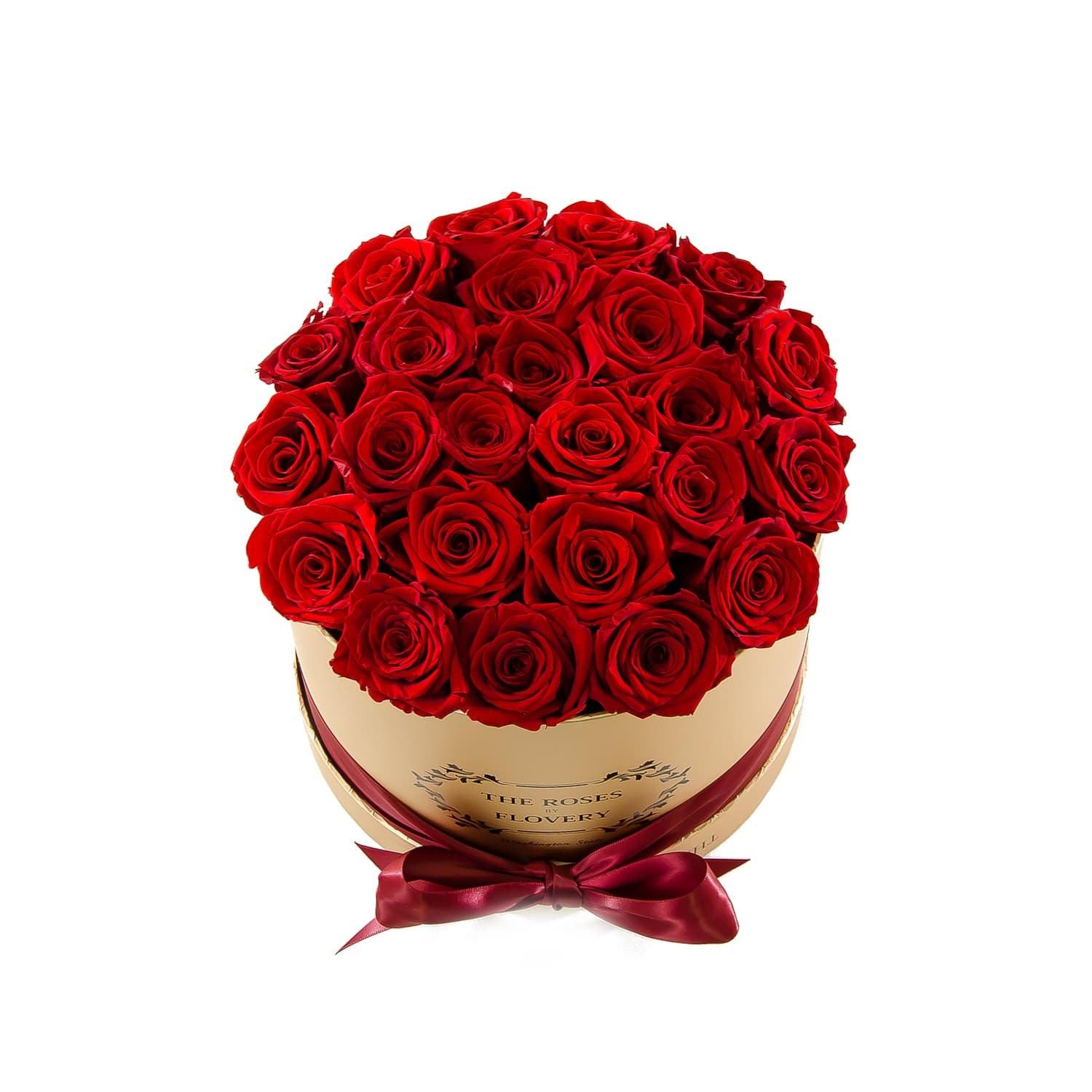 Medium Round Gold Box Red Roses - Flovery Main image