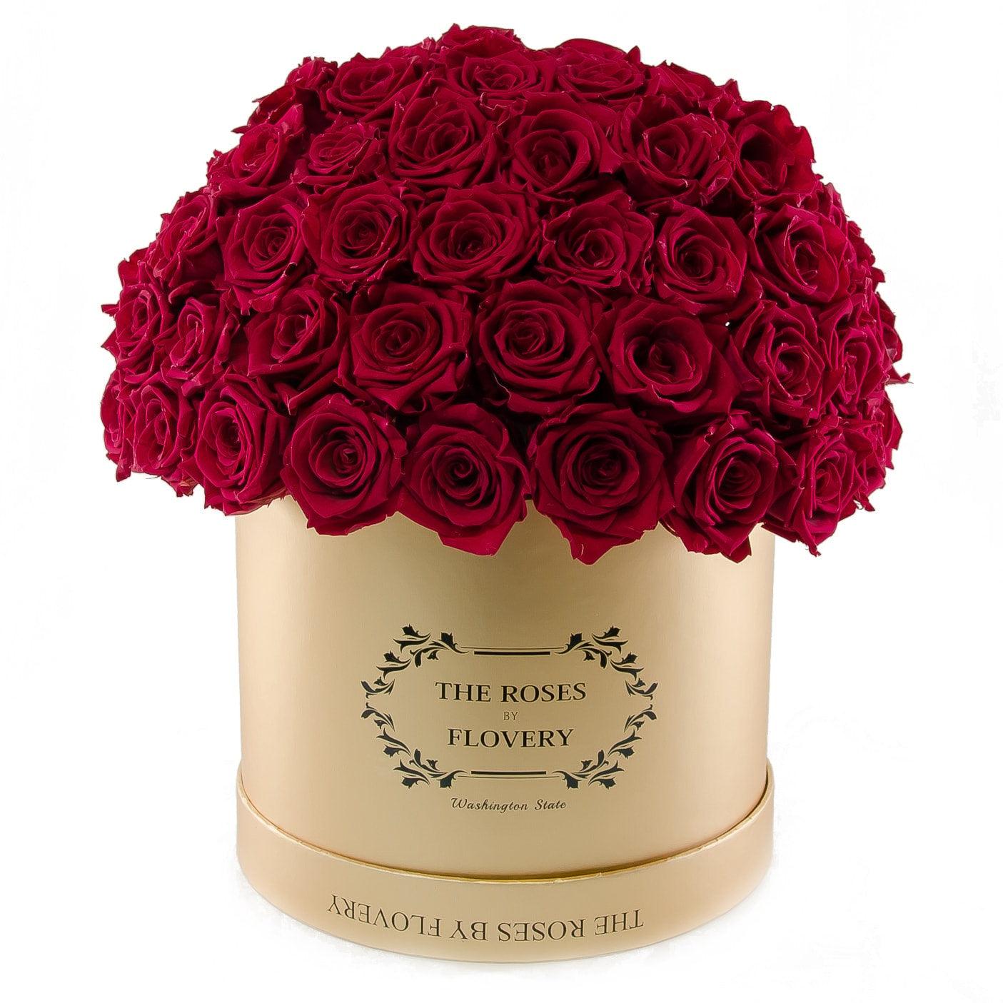Dome 120 Red Roses Gold Box - Flovery Main image