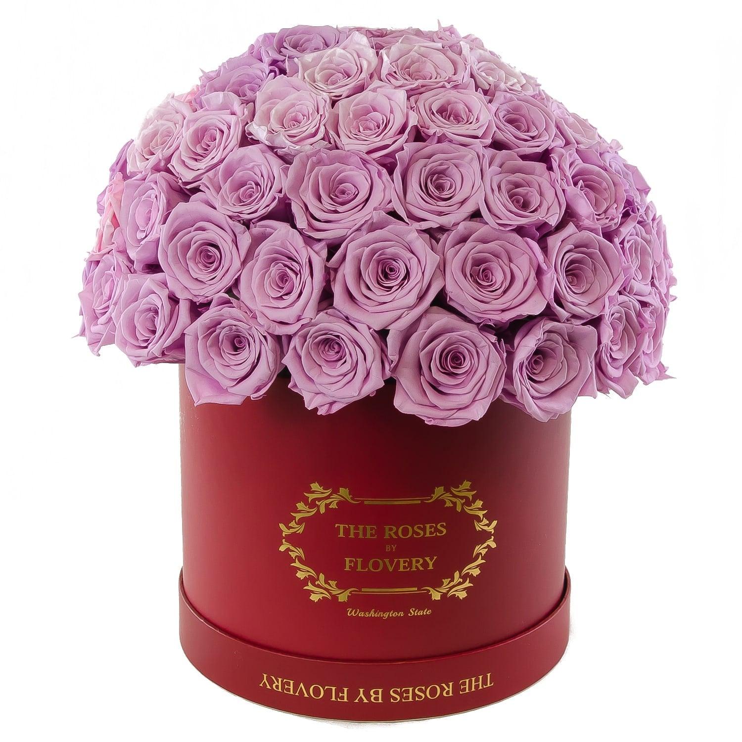 Dome 120 Lavender Roses Red Box - Flovery Main image