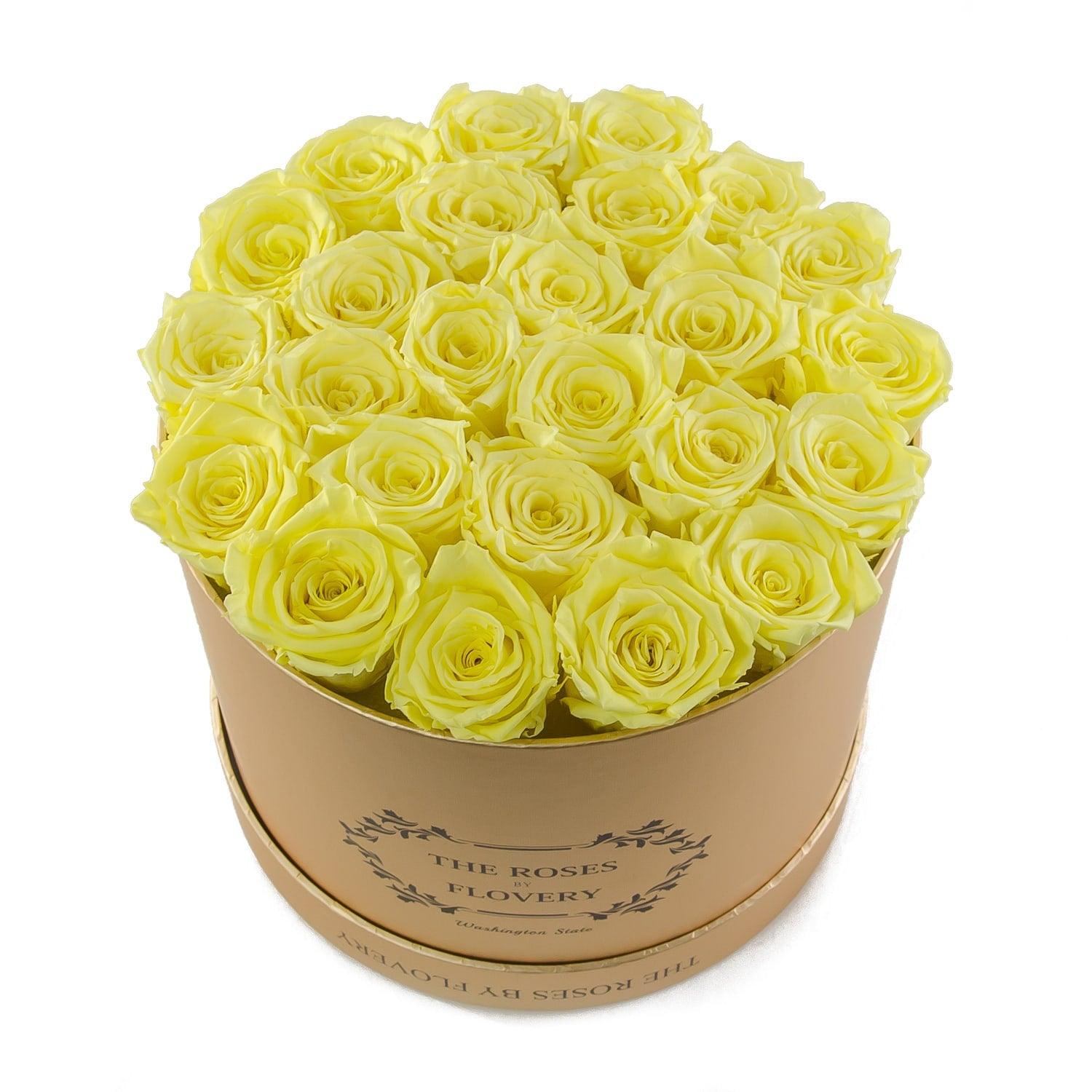 Medium Round Gold Box Yellow Roses - Flovery