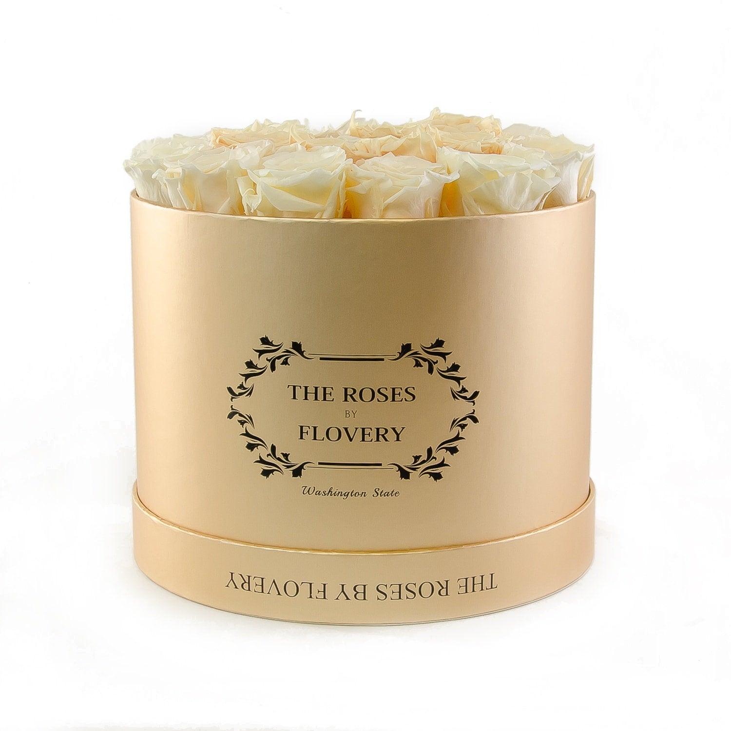 Medium Round Gold Box White Gold Roses – Flovery