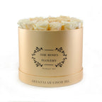 Medium Round Gold Box White Gold Roses - Flovery