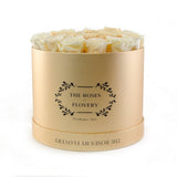 Medium Round Gold Box White Gold Roses - Flovery