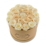 Medium Round Gold Box White Gold Roses - Flovery