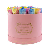 Medium Round Pink Box Rainbow Roses - Flovery