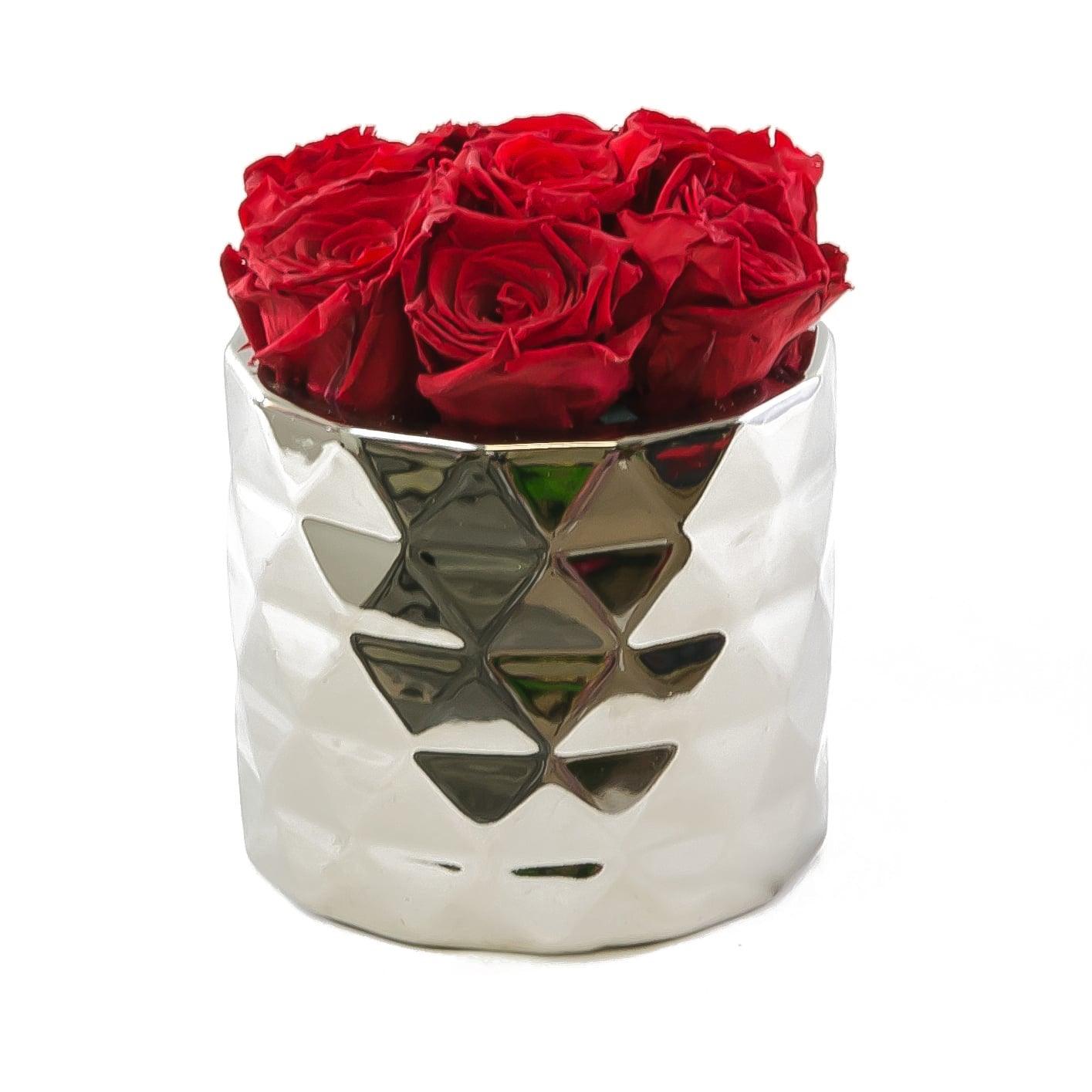 Red Preserved Roses Metallic Round Vase Secondary image
