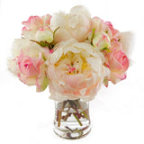 Real Touch Pink Roses Peonies Cylinder Arrangement - Flovery