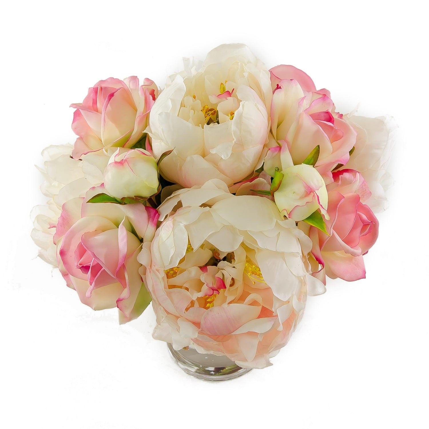 Real Touch Pink Roses Peonies Cylinder Arrangement Secondary image