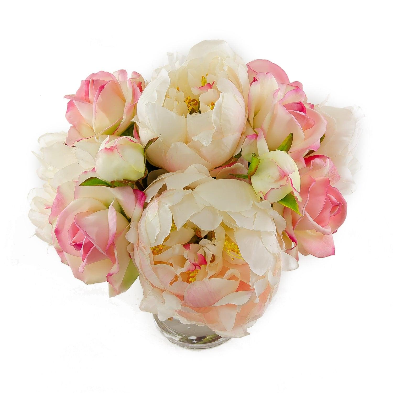 Real Touch Pink Roses Peonies Cylinder Arrangement - Flovery