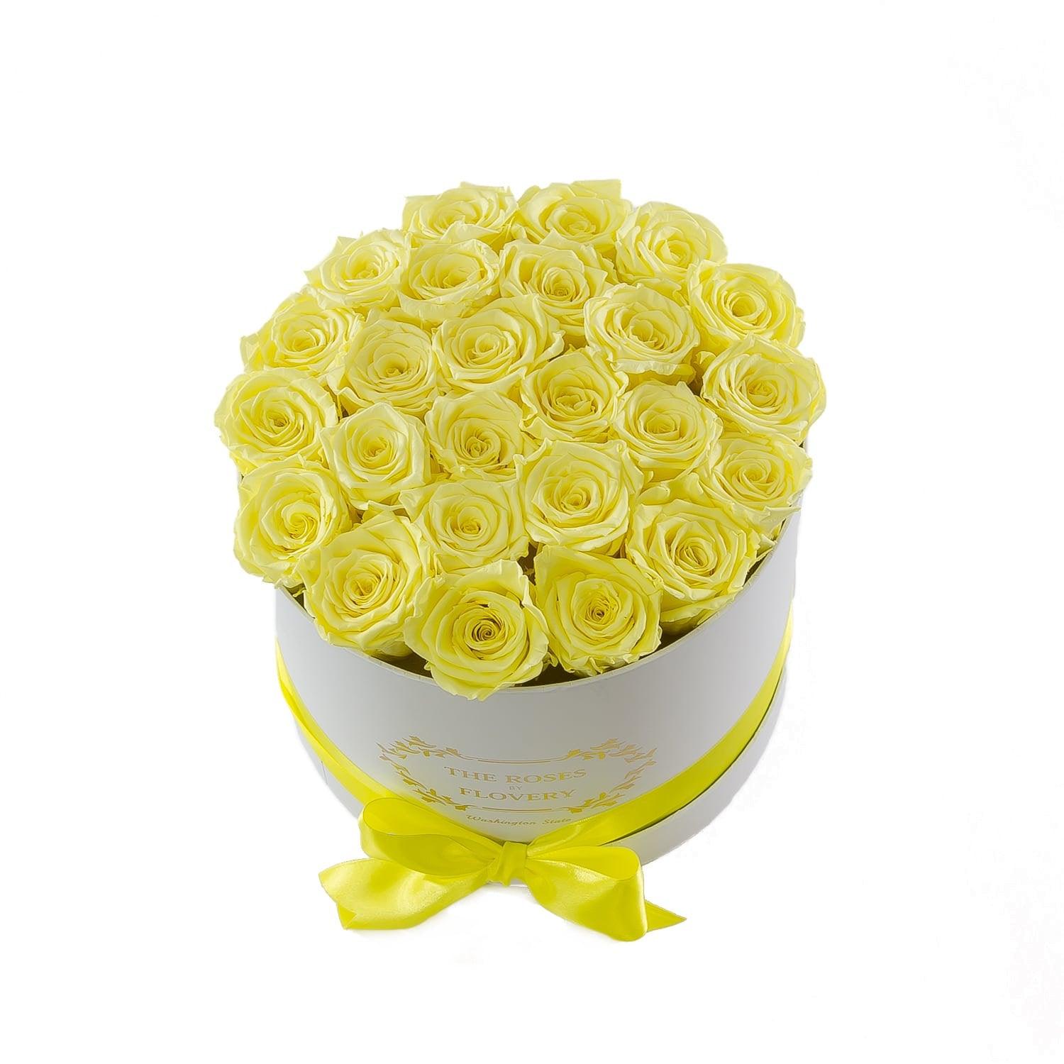 Medium Round White Box Yellow Roses - Flovery Main image