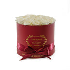 Medium Round Red Box White Roses - Flovery