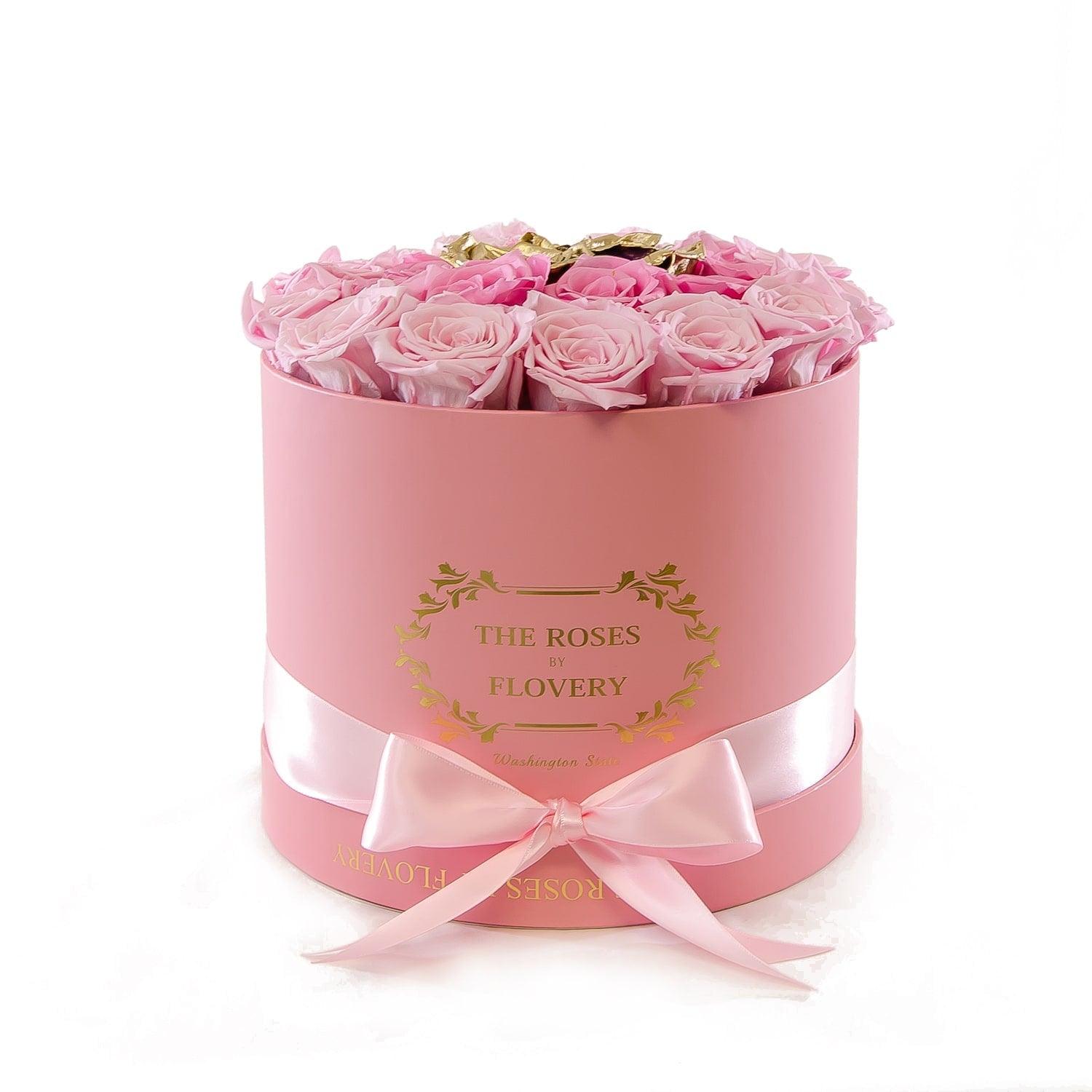 Medium Round Pink Box Dark Light Pink Gold Roses Secondary image