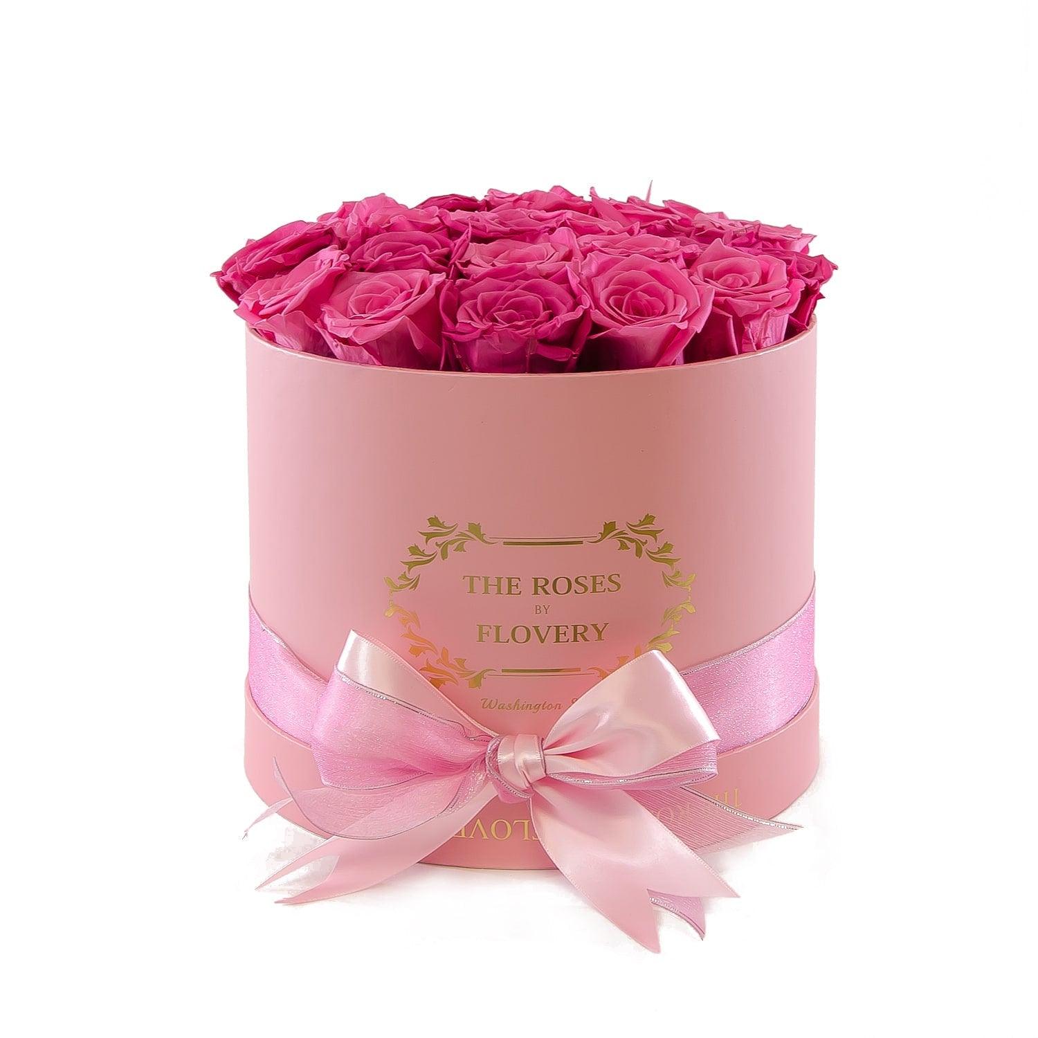 Medium Round Pink Box Pink Roses - Flovery