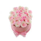 Medium Round Pink Box White Roses - Flovery