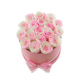 Medium Round Pink Box White Roses
