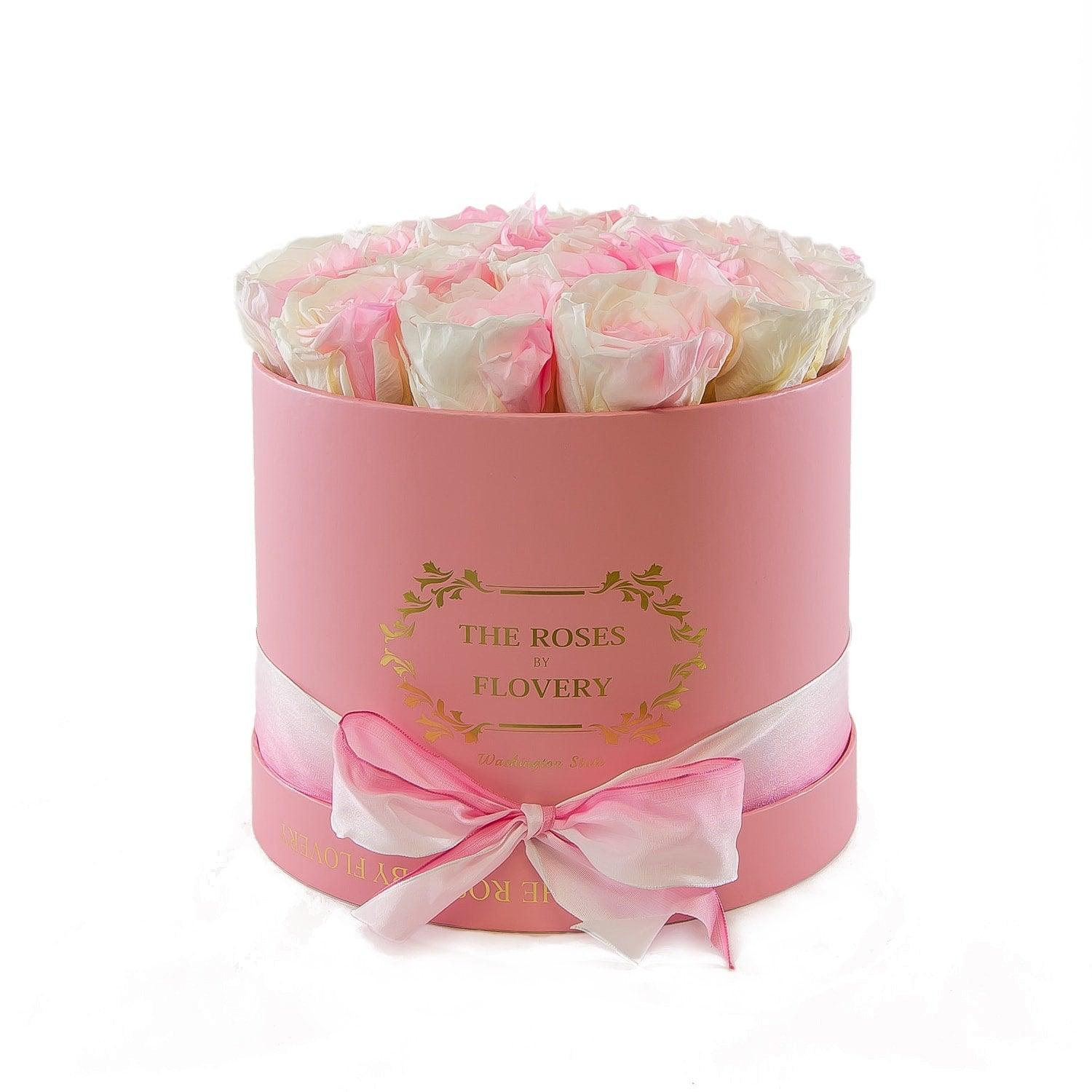 Medium Round Pink Box White Roses Secondary image