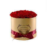 Medium Round Gold Box Red Roses - Flovery