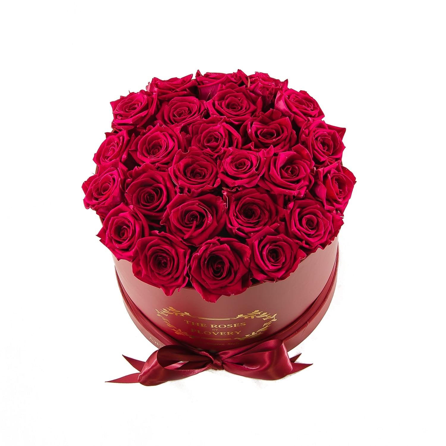 Medium Round Red Box Red Roses - Flovery